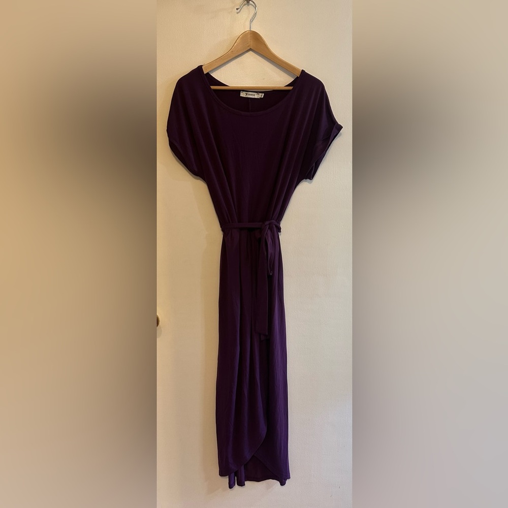 Deep Purple Short Sleeve Midi Dress, XL